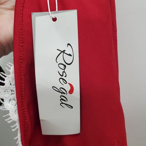 Rosegal Woman's Bright Red White Lace Trim 3/4 Sleeve Peplum Top NWT Plus 4X - Picture 2 of 4